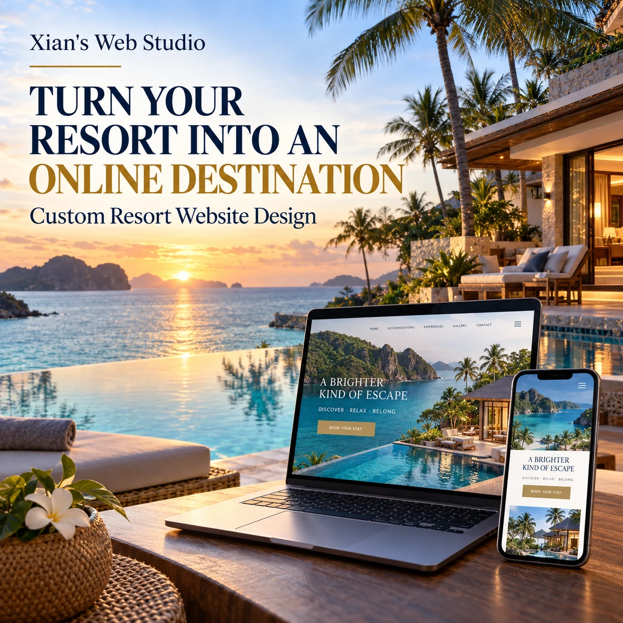 Sample resort website shown on a laptop and phone